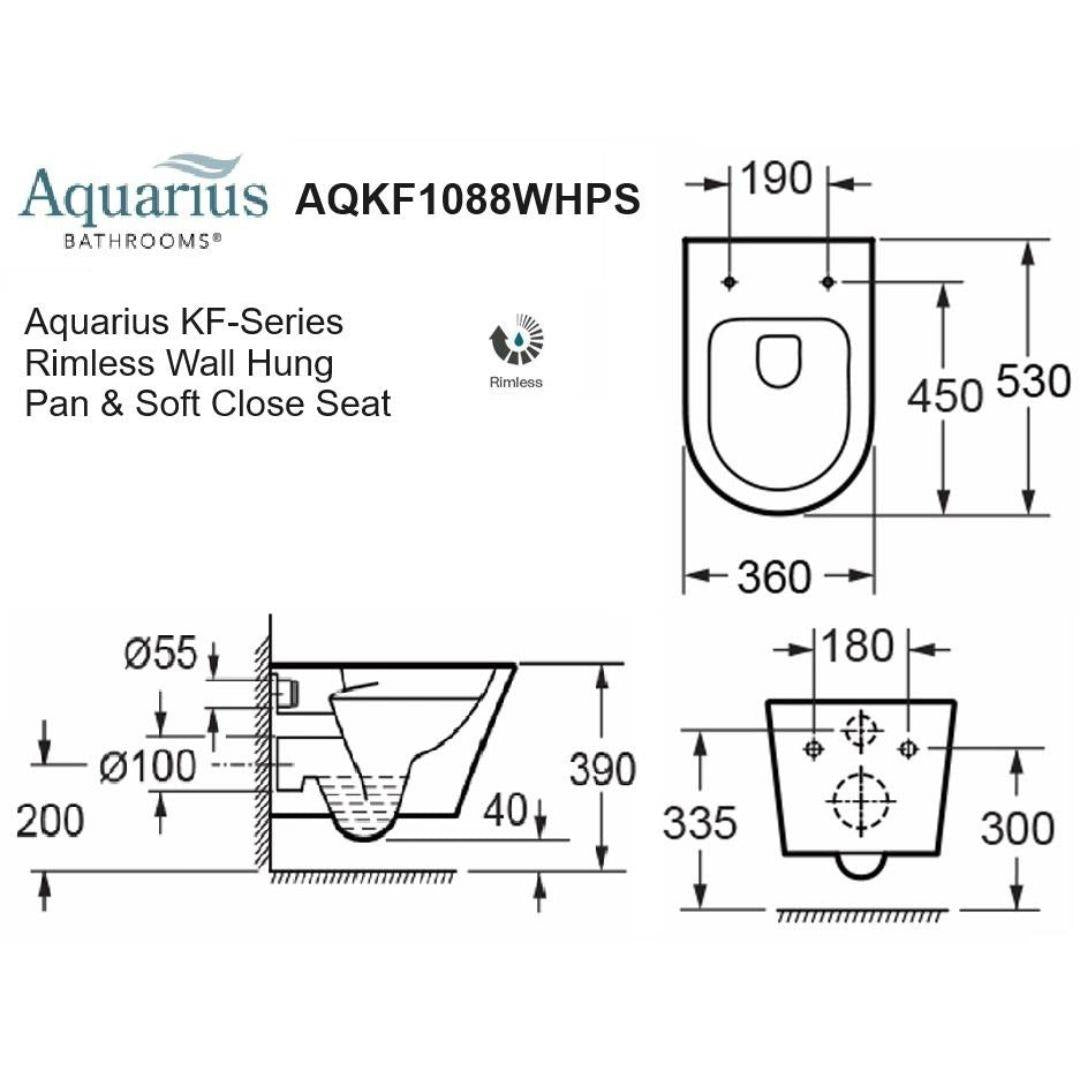 Aquarius KF-Series Rimless Wall Hung Toilet with Soft Close Seat