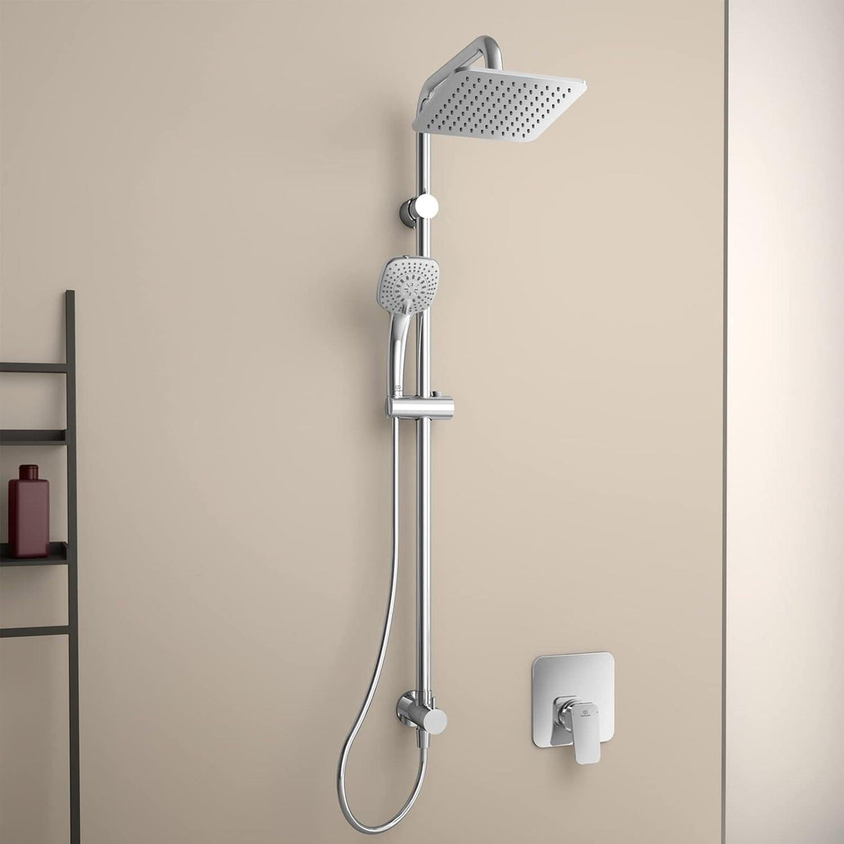 Ideal Standard Shower Riser Rail Ideal Standard IdealRain Riser Rail with Diverter, Square Showerhead and Handset in Chrome