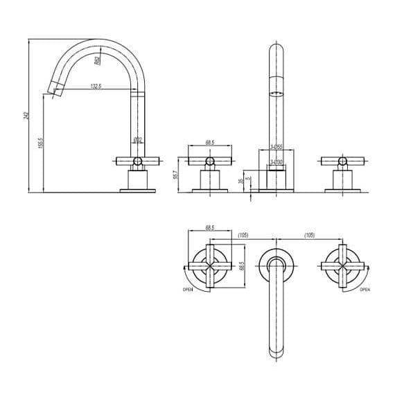 Crosswater 3 Tap Hole Basin Set Crosswater MPRO Crosshead 3 Hole Basin Mixer Tap