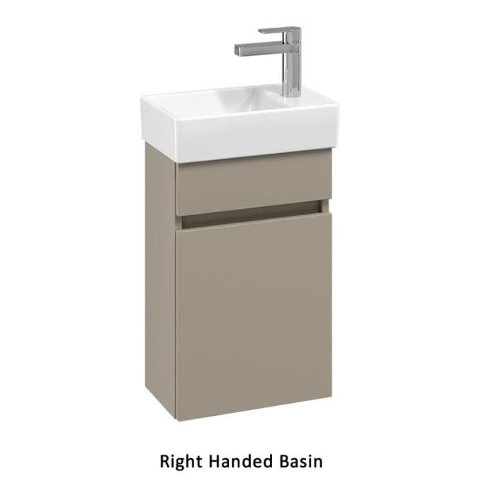 Villeroy & Boch Cloakroom Vanity Unit Sand Grey Matt / Right Hand Basin Villeroy & Boch Arto Wall Mounted 360mm One Door Cloackroom Vanity Unit with Basin