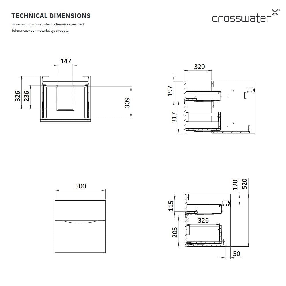 Crosswater Wall Mounted Vanity Unit Crosswater Glide II Wall Mounted Two Drawer Vanity Unit with Worktop