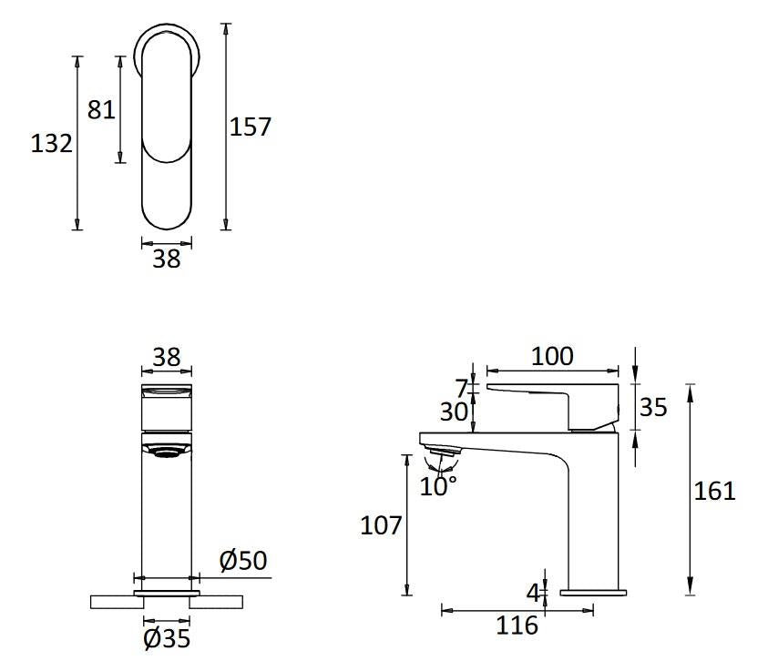 Crosswater Drift Mono Basin Mixer Tap with Clicker Waste