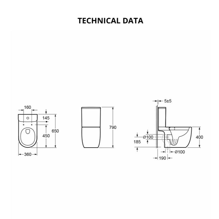 Imex Close Coupled Toilet Imex Luna Rimless UltraVortex Open Back Close Coupled Toilet with Soft Close Seat