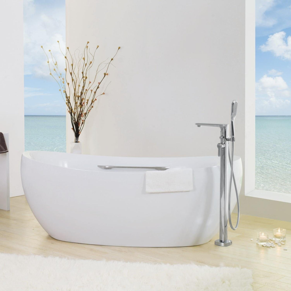 Flova Freestanding Bath Filler Flova Urban Floor Standing Bath and Shower Mixer Tap with Shower Set in Diamond Chrome