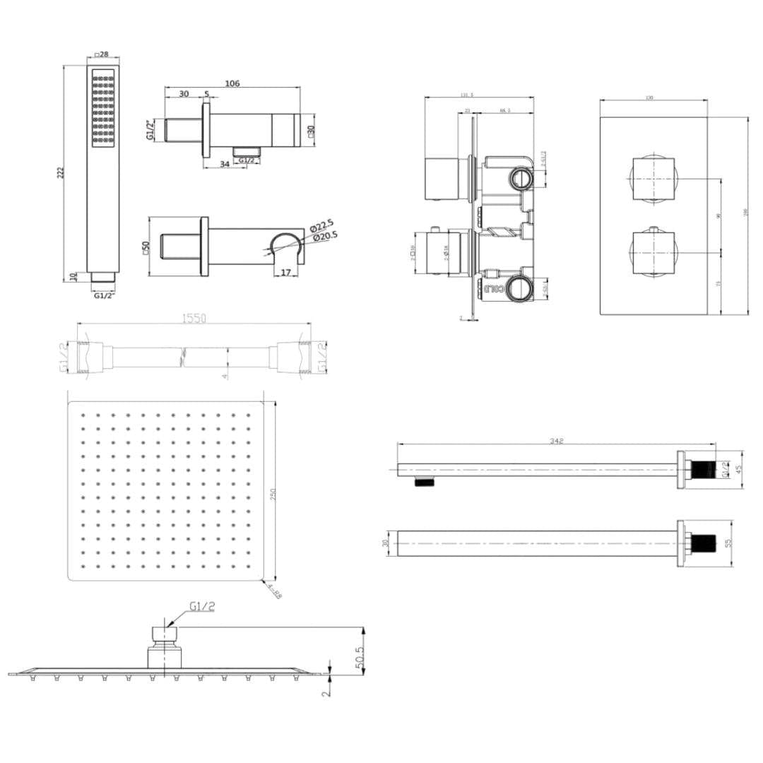 Aquarius Concealed Shower Set Aquarius RainLux Square 2 Outlet Shower Bundle
