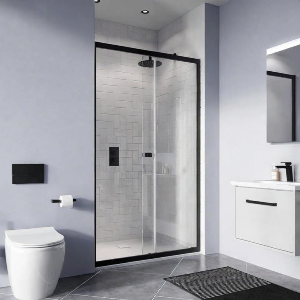 Crosswater Sliding Shower Door Matt Black / 1600mm Crosswater Clear 6 Single Sliding Shower Door
