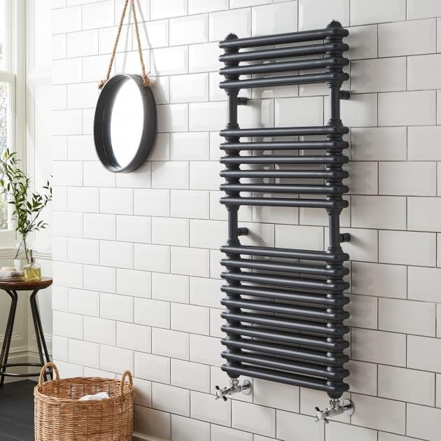 KRAD Designer Towel Radiators 1140 x 500mm K-RAD Kolumn Straight Vertical Heated Towel Radiator in Matte Anthracite