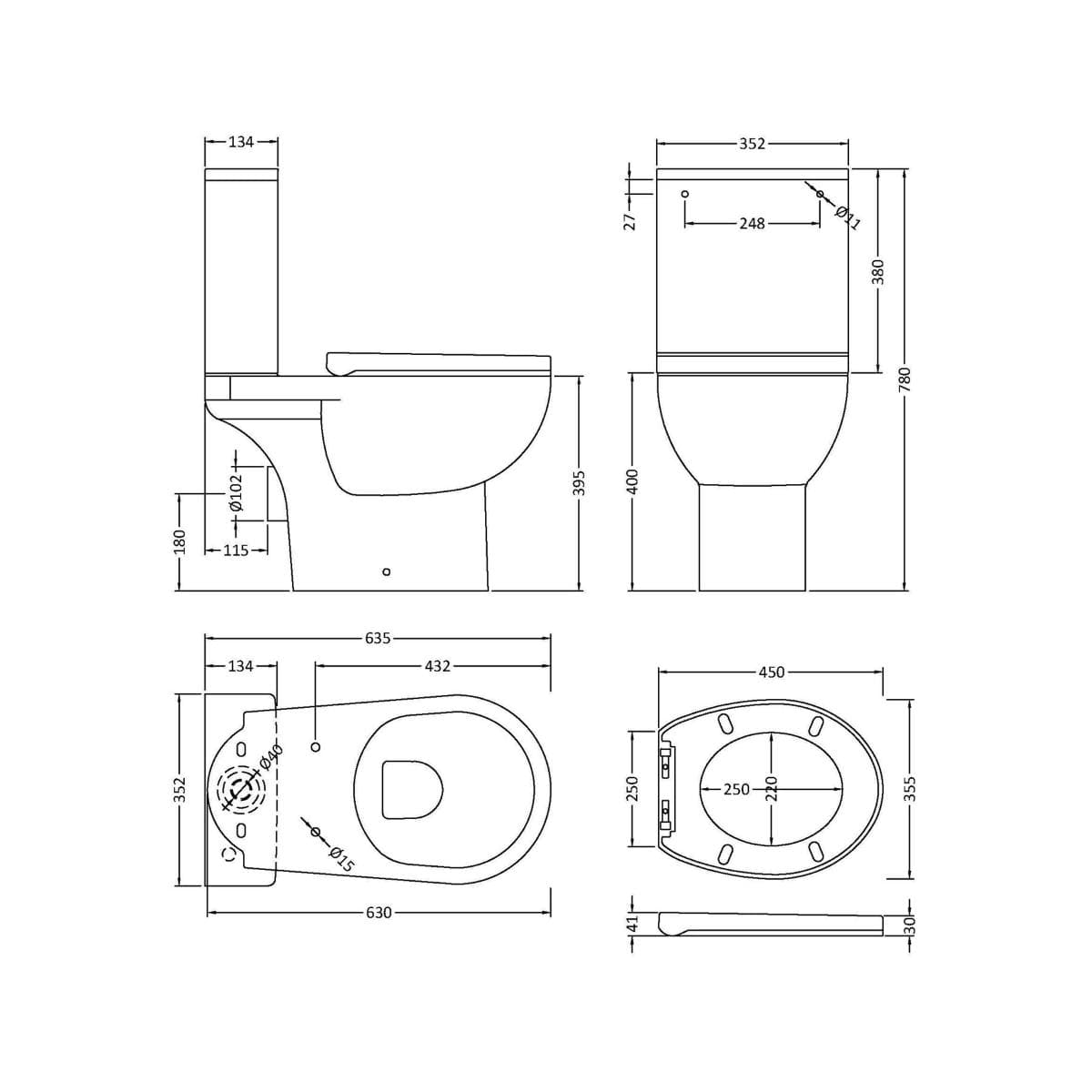 Aquarius Bathrooms Close Coupled Toilet Aquarius Origin Rimless Close Coupled Open Back Toilet with Soft Close Seat