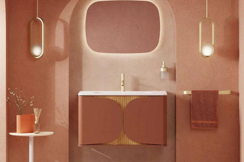 Colour drenched bathroom with terracotta tones