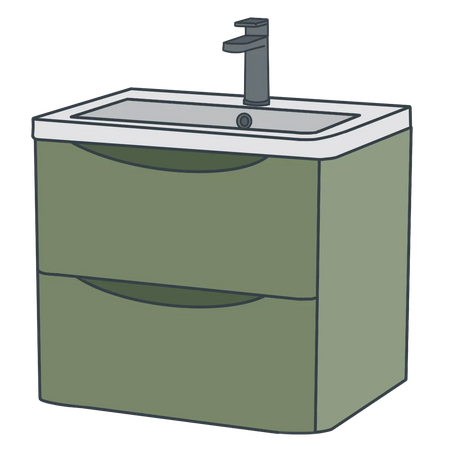 A line illustration of a green vanity unit