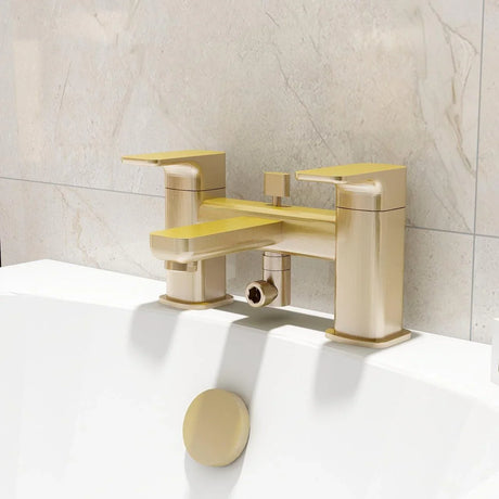 Imex Blade Bath Shower Mixer Tap with Kit (Incl Hose, Handset And Wall Bracket) Brushed Brass