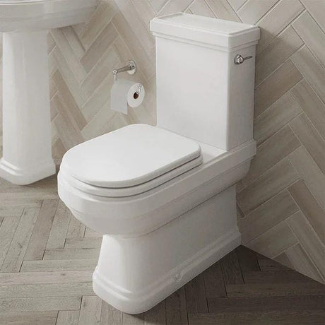 Burlington Riviera Back to Wall Close Coupled Toilet with Soft Close Seat in White