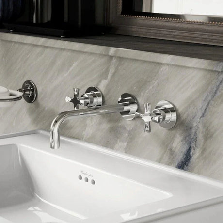 Burlington Riviera Wall Mounted 3 Hole Basin Mixer Tap in Chrome