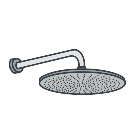 A line illustration of a fixed shower head