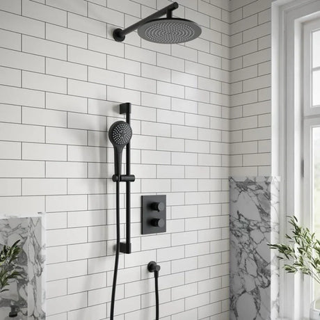 Villeroy & Boch Concealed Shower Valve Set with Shower Head, Handset and Slide Rail Kit Matt Black