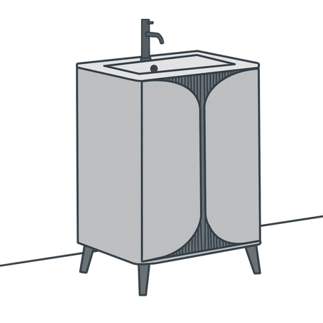 A line illustration of a floor standing vanity unit