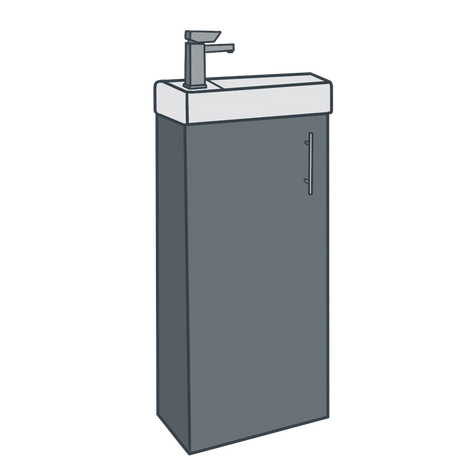 A line illustration of a cloakroom vanity unit