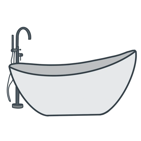 A line illustration of a freestanding bath