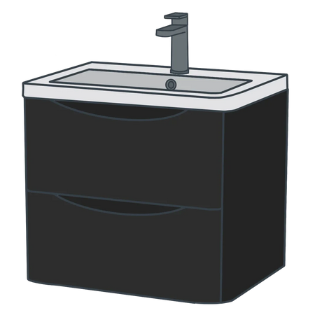 A line illustration of a black vanity unit