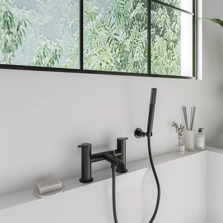 Flova Moonlight 2 Hole Bath Shower Mixer with Shower Kit Matt Black