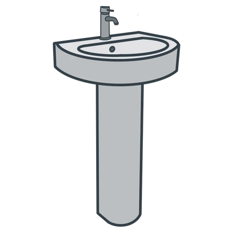 A line illustration of a pedestal basin