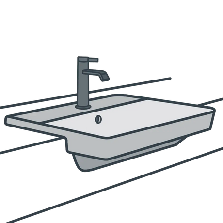 A line illustration of a semi recessed basin
