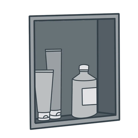 A line illustration of a bathroom shelf/ shower niche