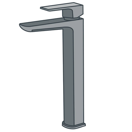 A line illustration of a tall basin mixer tap
