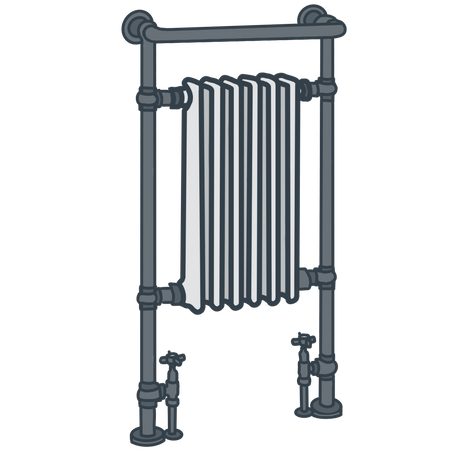 A line illustration of a traditional towel radiator