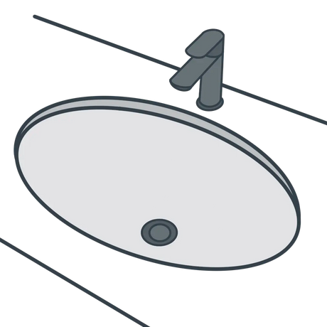 A line illustration of an undercounter basin