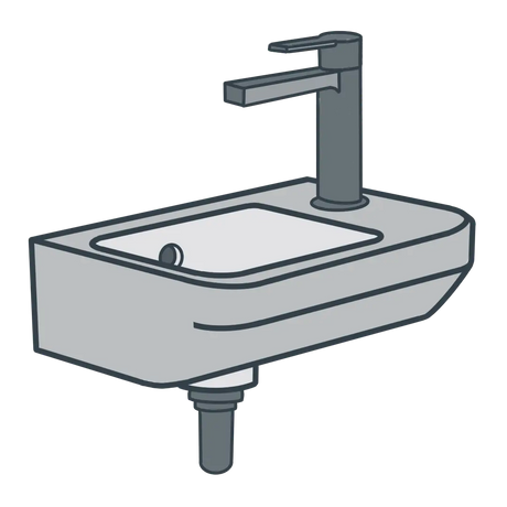 A line illustration of a wall hung basin