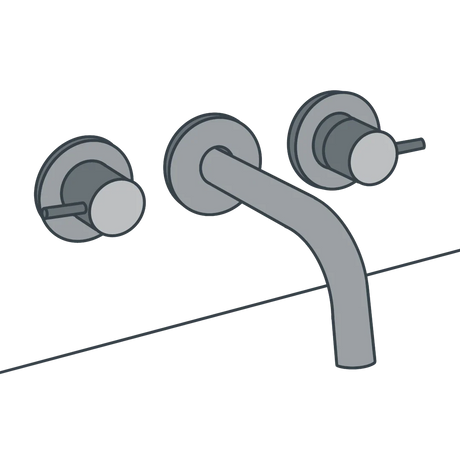 A line illustration of a wall mounted basin tap