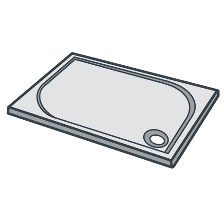 A line illustration of a rectangular shower tray