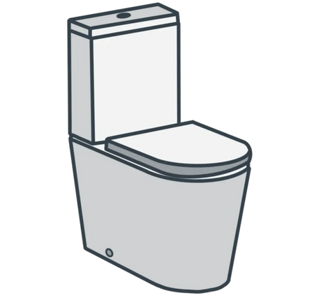 A line illustration of a close coupled toilet