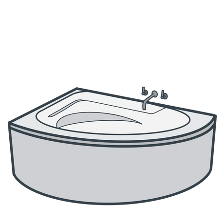 A line illustration of a corner bath