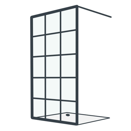 A line illustration of a wet room shower 