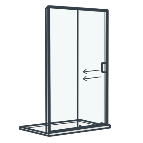 A line illustration of a sliding shower door