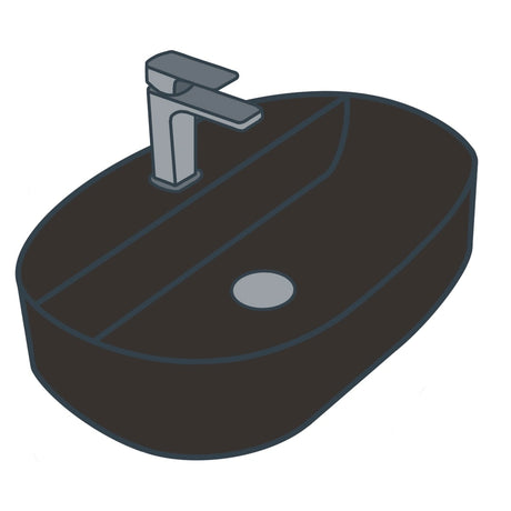 A line illustration of a black countertop basin
