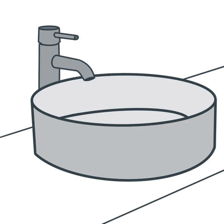 A line illustration of a countertop basin