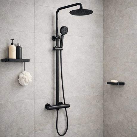 Aquarius RainLux Cool Touch Adjustable Round Exposed Shower Valve and Kit in Black