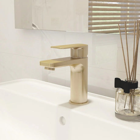 Imex Suburb Basin Mixer Tap with Clicker Waste Brushed Brass