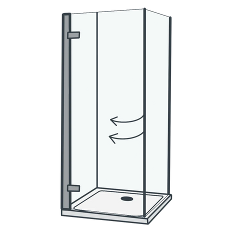 A line illustration of a hinged shower door