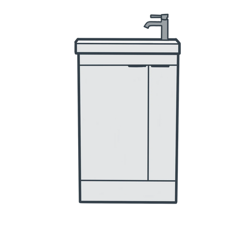 A line illustration of a modern vanity unit