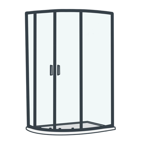 A line illustration of a quadrant shower enclosure