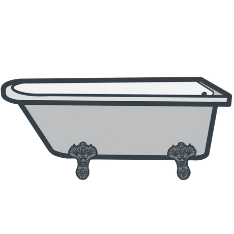 A line illustration of a traditional roll top bath