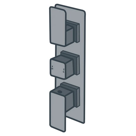 A line illustration of a shower valve