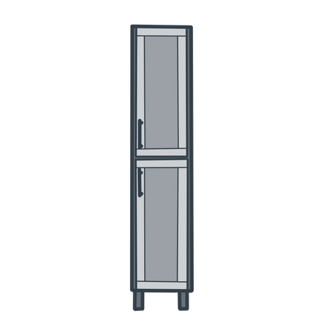 A line illustration of a tall bathroom storage unit