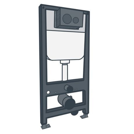 A line illustration of a concealed cistern frame