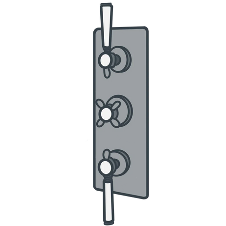A line illustration of a traditional shower valve