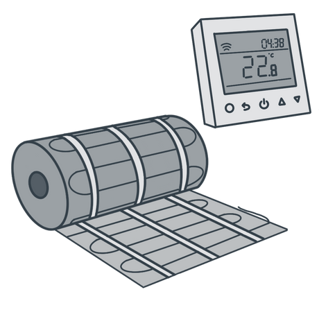 A line illustration of an underfloor heating kit